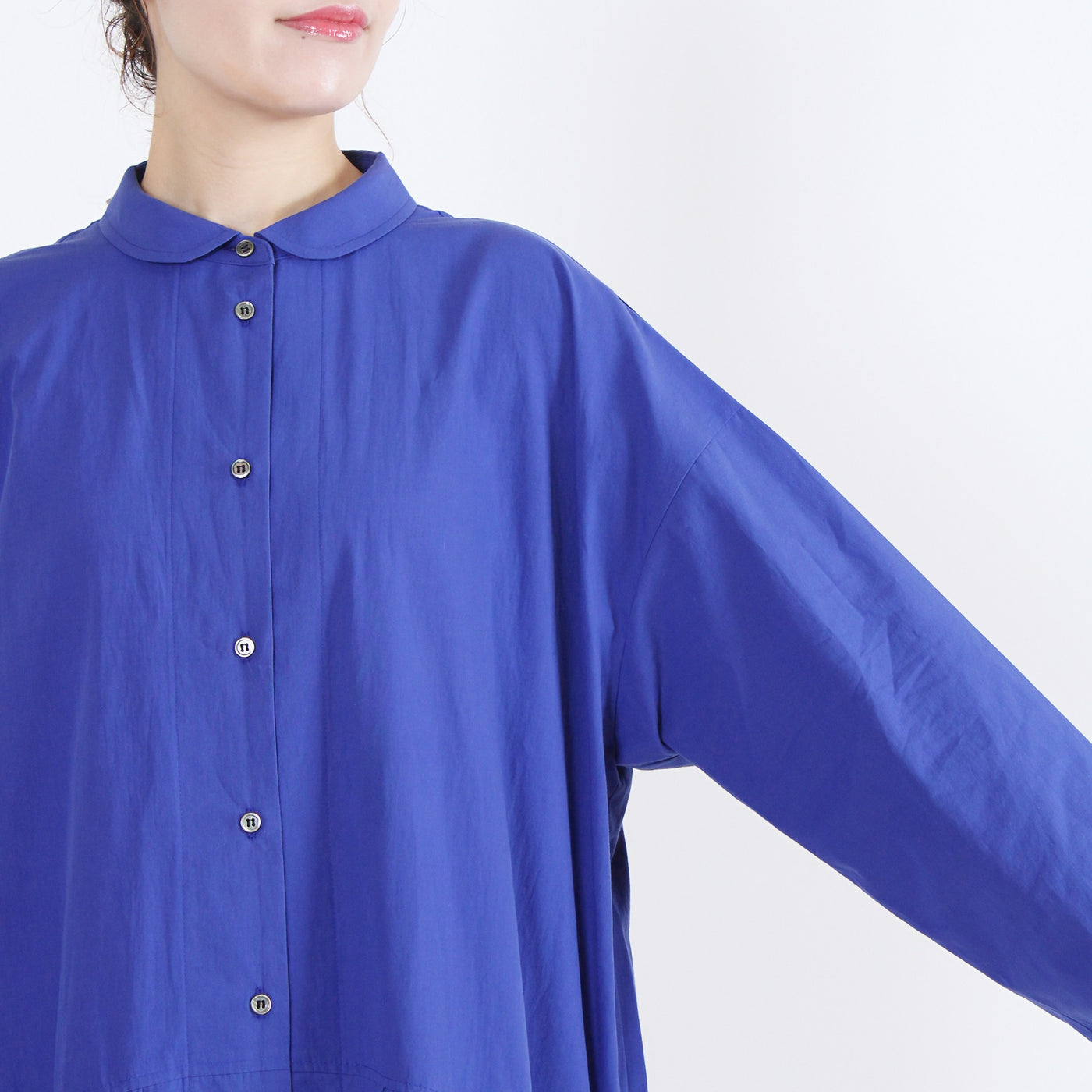 日本製 綿100% ちび衿ワンピース 近江晒ブロード使用