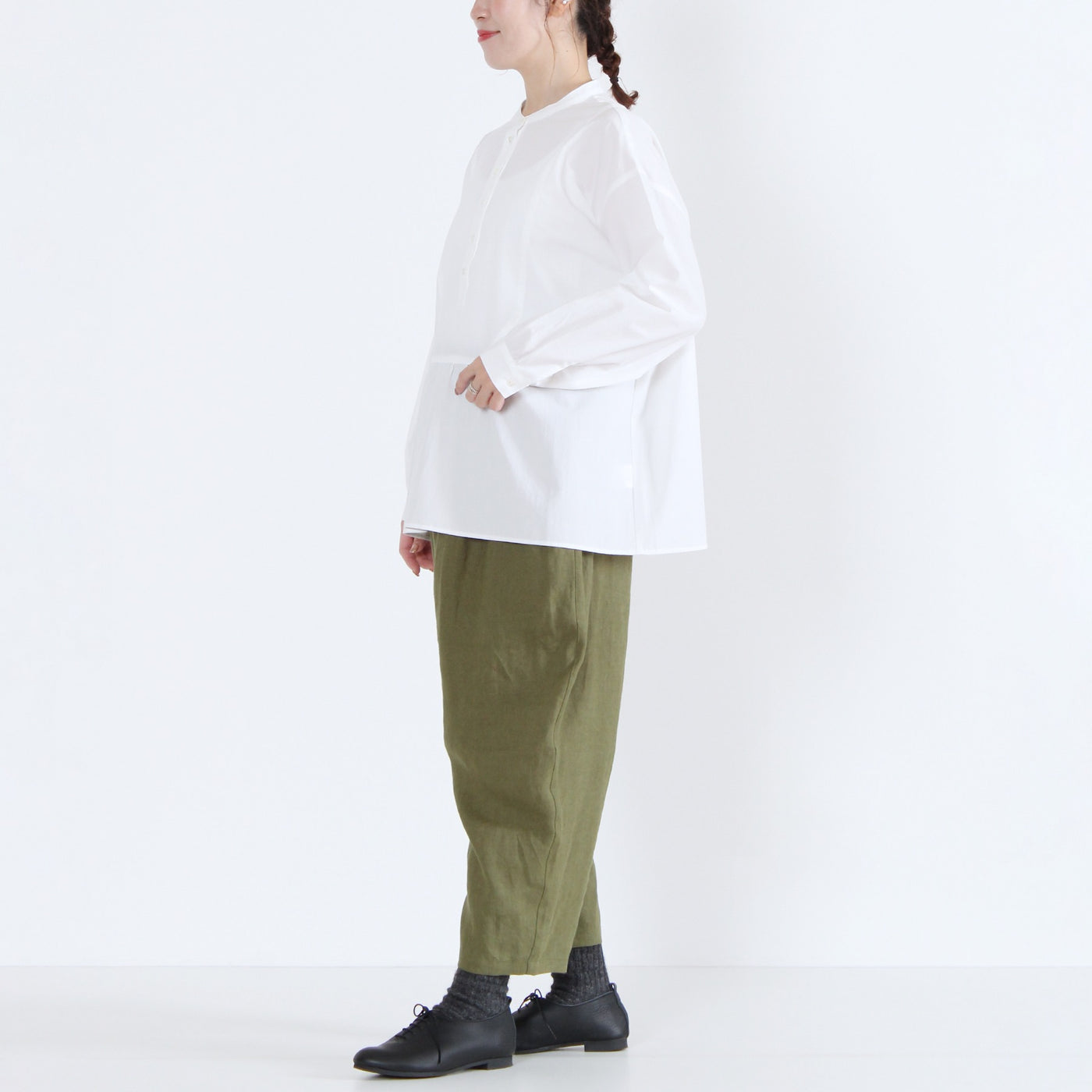 日本製 綿100% プルオーバーシャツ 近江晒ブロード使用