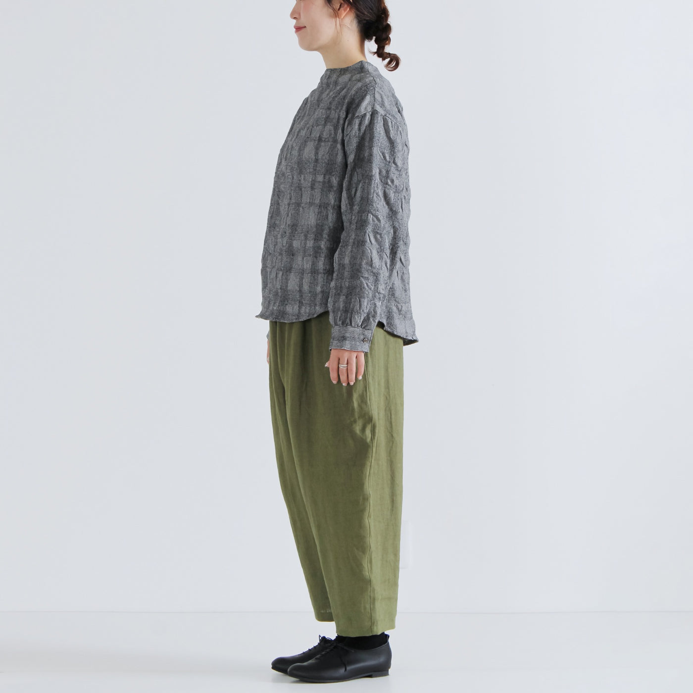 日本製 ウール混 ボトルネックプルオーバー ウールコットンシャーリングチェック使用