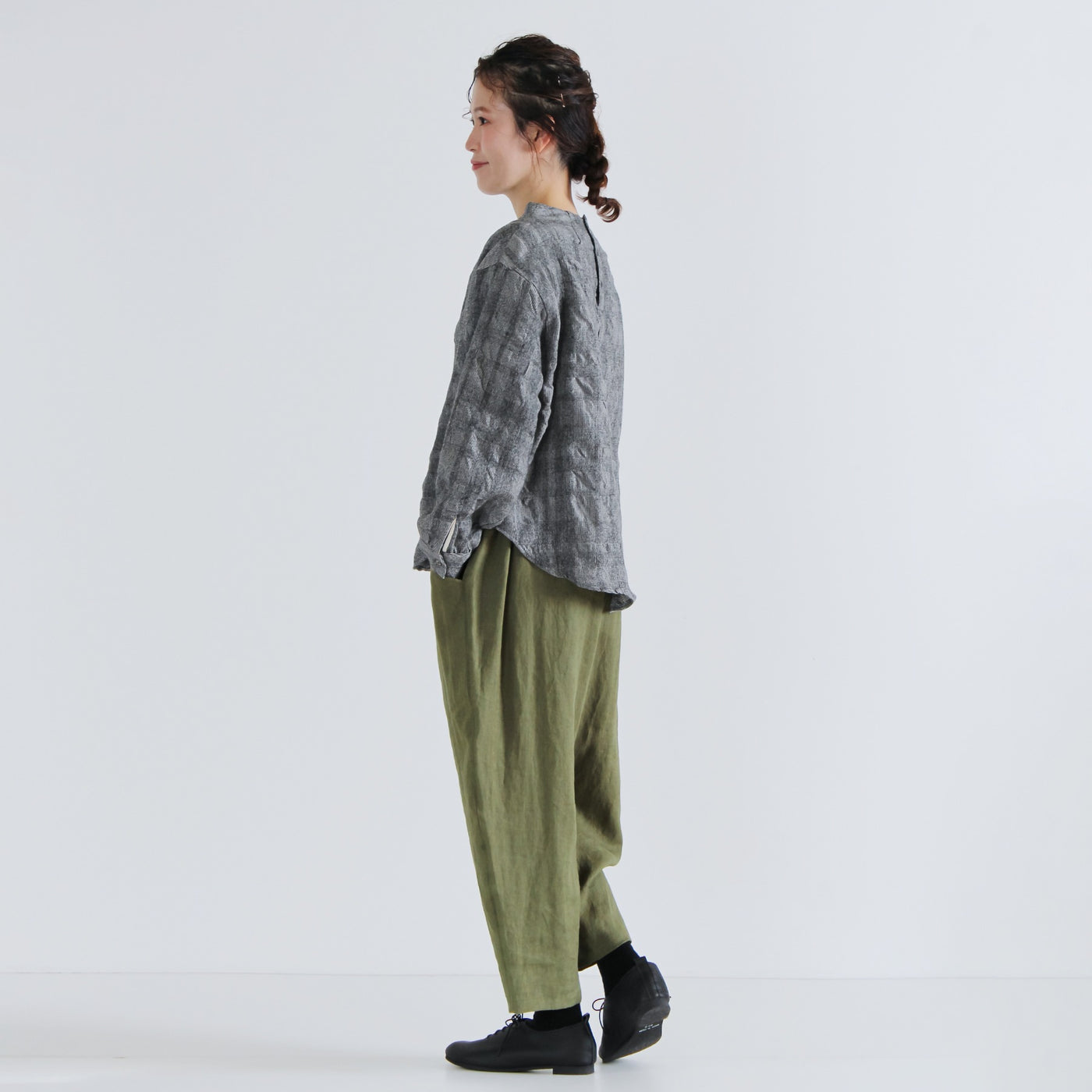 日本製 ウール混 ボトルネックプルオーバー ウールコットンシャーリングチェック使用