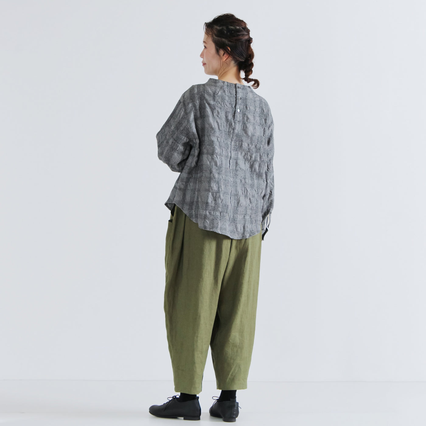 日本製 ウール混 ボトルネックプルオーバー ウールコットンシャーリングチェック使用