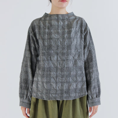 日本製 ウール混 ボトルネックプルオーバー ウールコットンシャーリングチェック使用