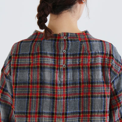 日本製 ウール混 ボトルネックプルオーバー ウールコットンシャーリングチェック使用