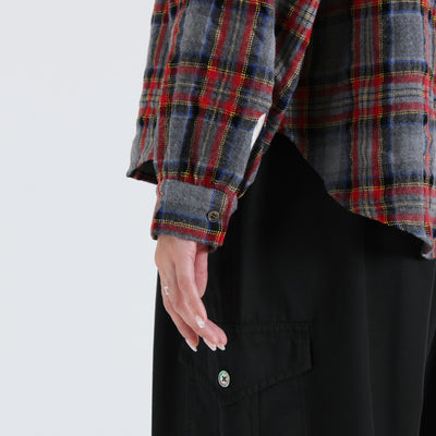 日本製 ウール混 ボトルネックプルオーバー ウールコットンシャーリングチェック使用