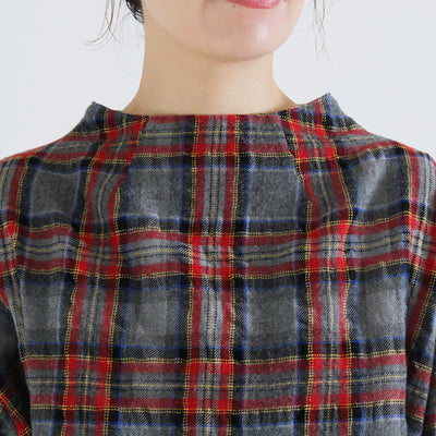 日本製 ウール混 ボトルネックプルオーバー ウールコットンシャーリングチェック使用