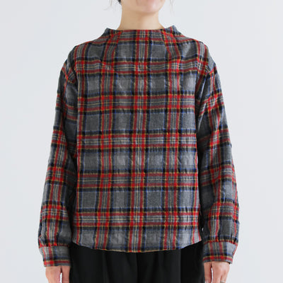 日本製 ウール混 ボトルネックプルオーバー ウールコットンシャーリングチェック使用