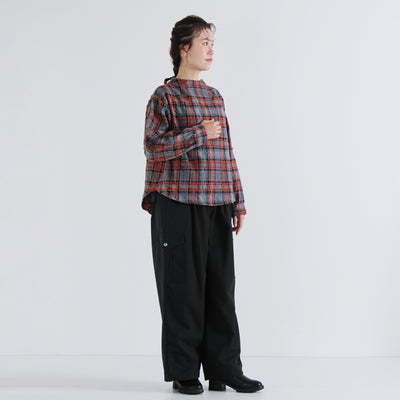 日本製 ウール混 ボトルネックプルオーバー ウールコットンシャーリングチェック使用