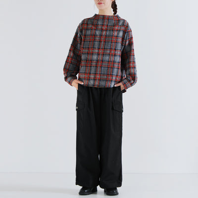 日本製 ウール混 ボトルネックプルオーバー ウールコットンシャーリングチェック使用