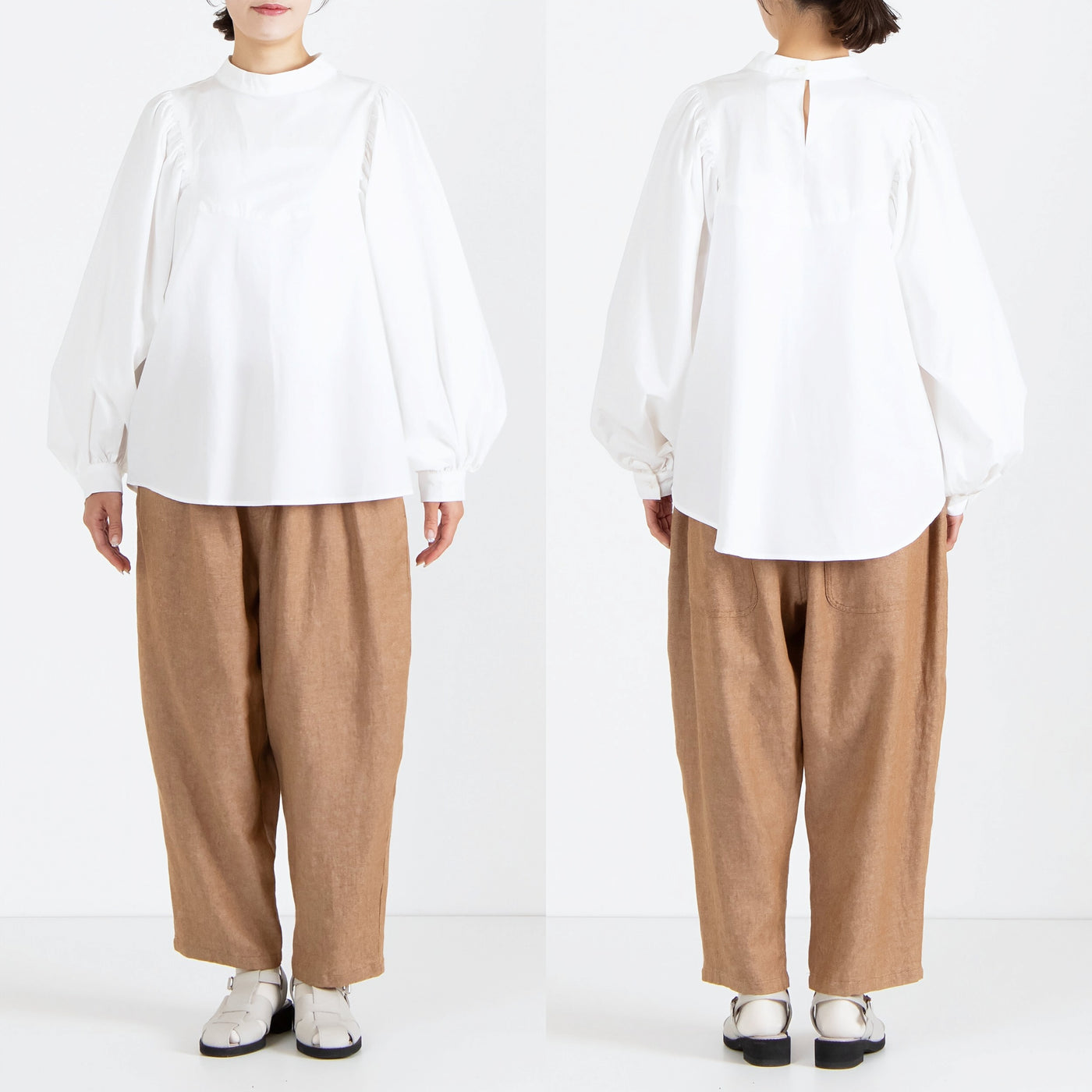 日本製 綿100% 近江晒タイプライター バルーンスリーブプルオーバー