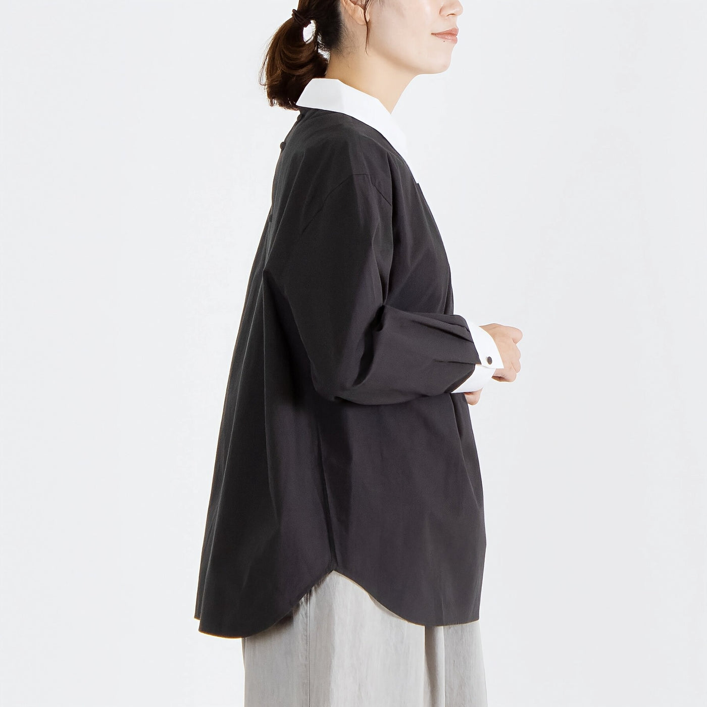 日本製 綿100% 近江晒バックボタンプルオーバー
