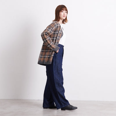 リネンコットン インディゴデニム ワイドパンツ