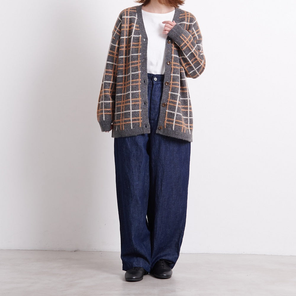 リネンコットン インディゴデニム ワイドパンツ