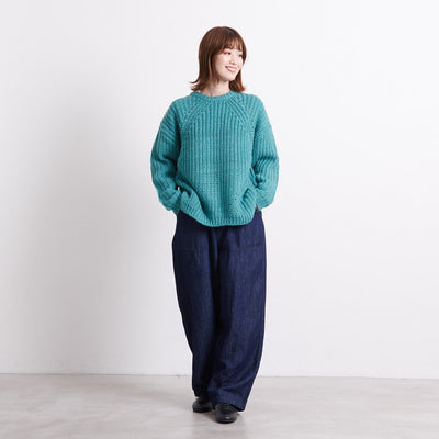 リネンコットン インディゴデニム ワイドパンツ