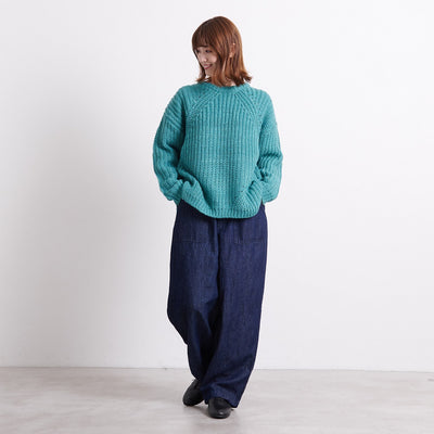 リネンコットン インディゴデニム ワイドパンツ