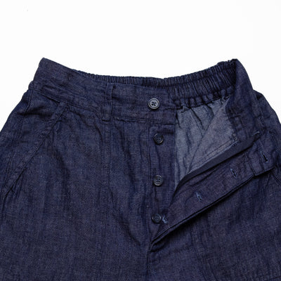 リネンコットン インディゴデニム ワイドパンツ