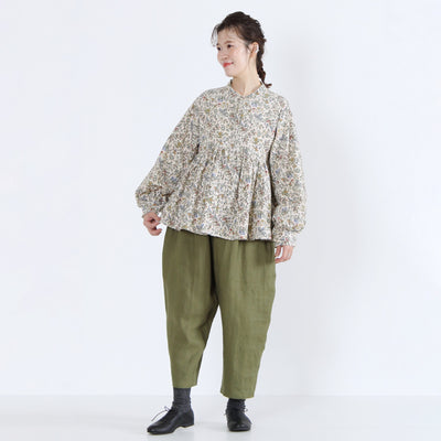 綿100% ウエストギャザー シャーリング袖ブラウス 21ウェルコーデュロイ使用