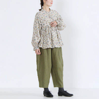 綿100% ウエストギャザー シャーリング袖ブラウス 21ウェルコーデュロイ使用