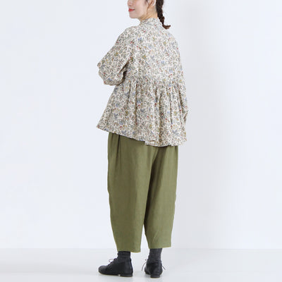 綿100% ウエストギャザー シャーリング袖ブラウス 21ウェルコーデュロイ使用