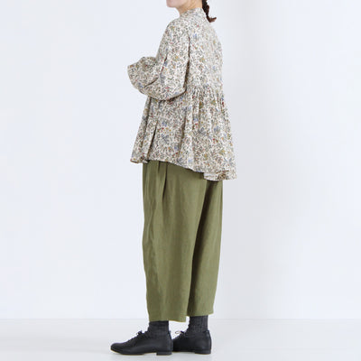 綿100% ウエストギャザー シャーリング袖ブラウス 21ウェルコーデュロイ使用