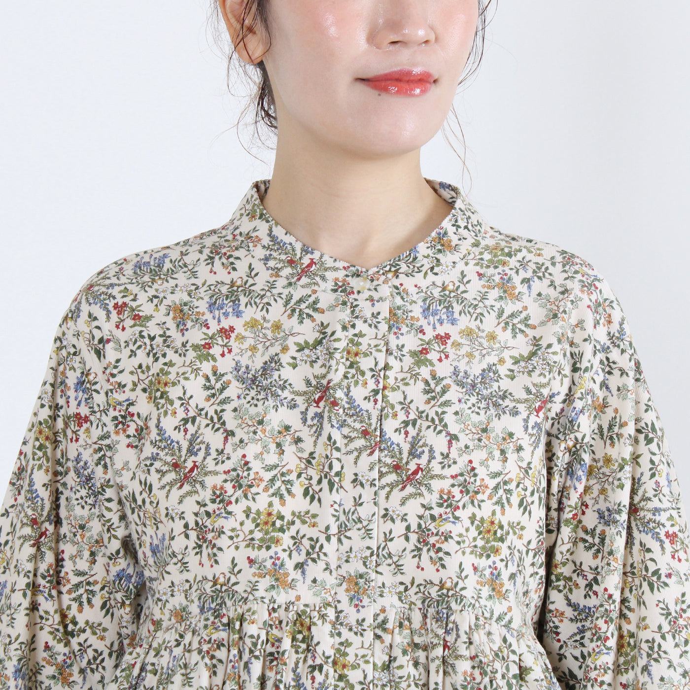 綿100% ウエストギャザー シャーリング袖ブラウス 21ウェルコーデュロイ使用