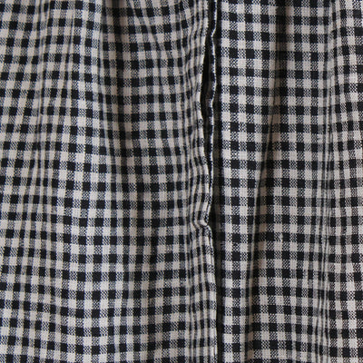 麻100% ウエストフリル 長袖ワンピース 先染めチェックリネン使用