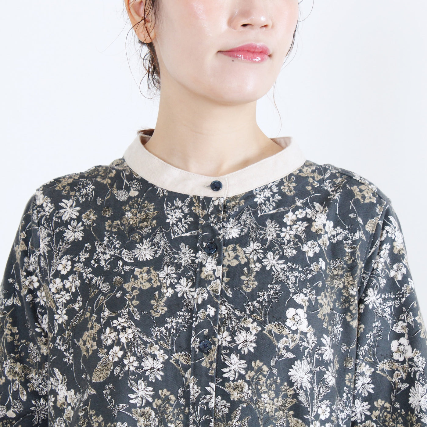 綿100% バイカラー前開き起毛ワンピース 20番手ビエラ起毛使用