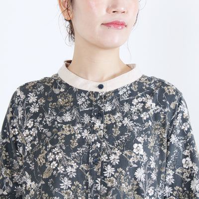 綿100% バイカラー前開き起毛ワンピース 20番手ビエラ起毛使用