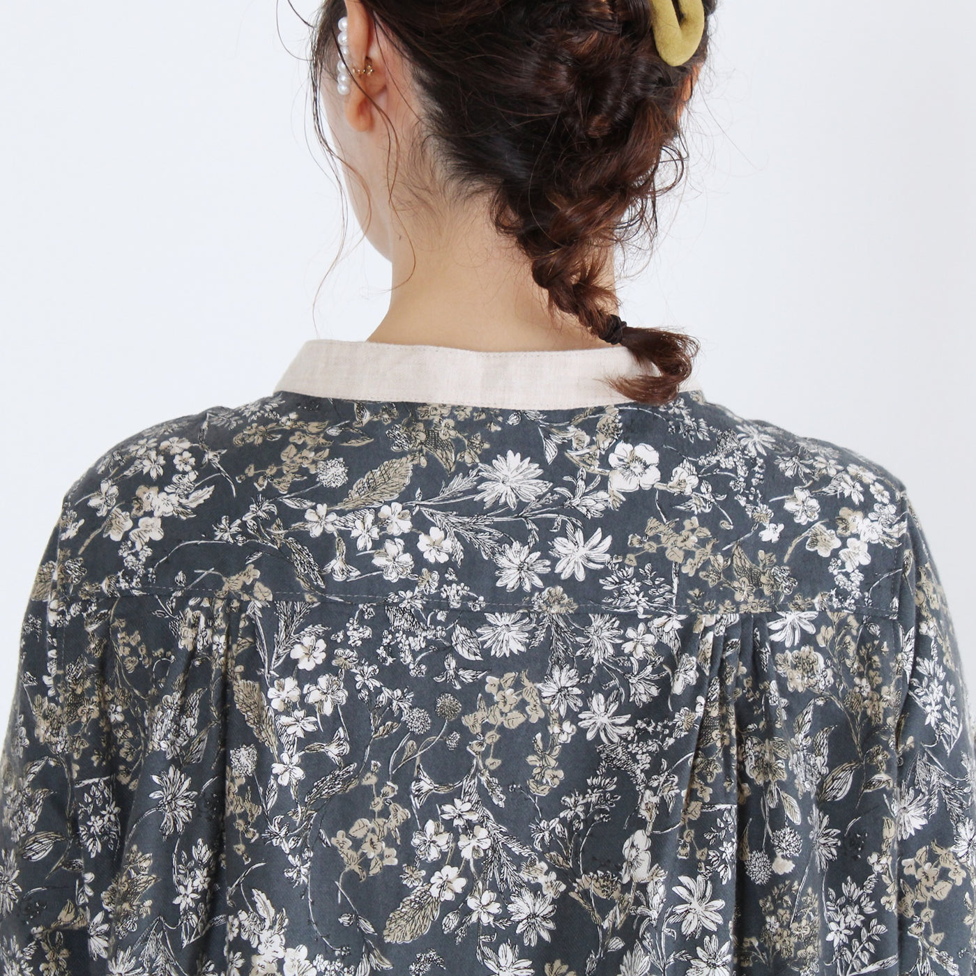 綿100% バイカラー前開き起毛ワンピース 20番手ビエラ起毛使用